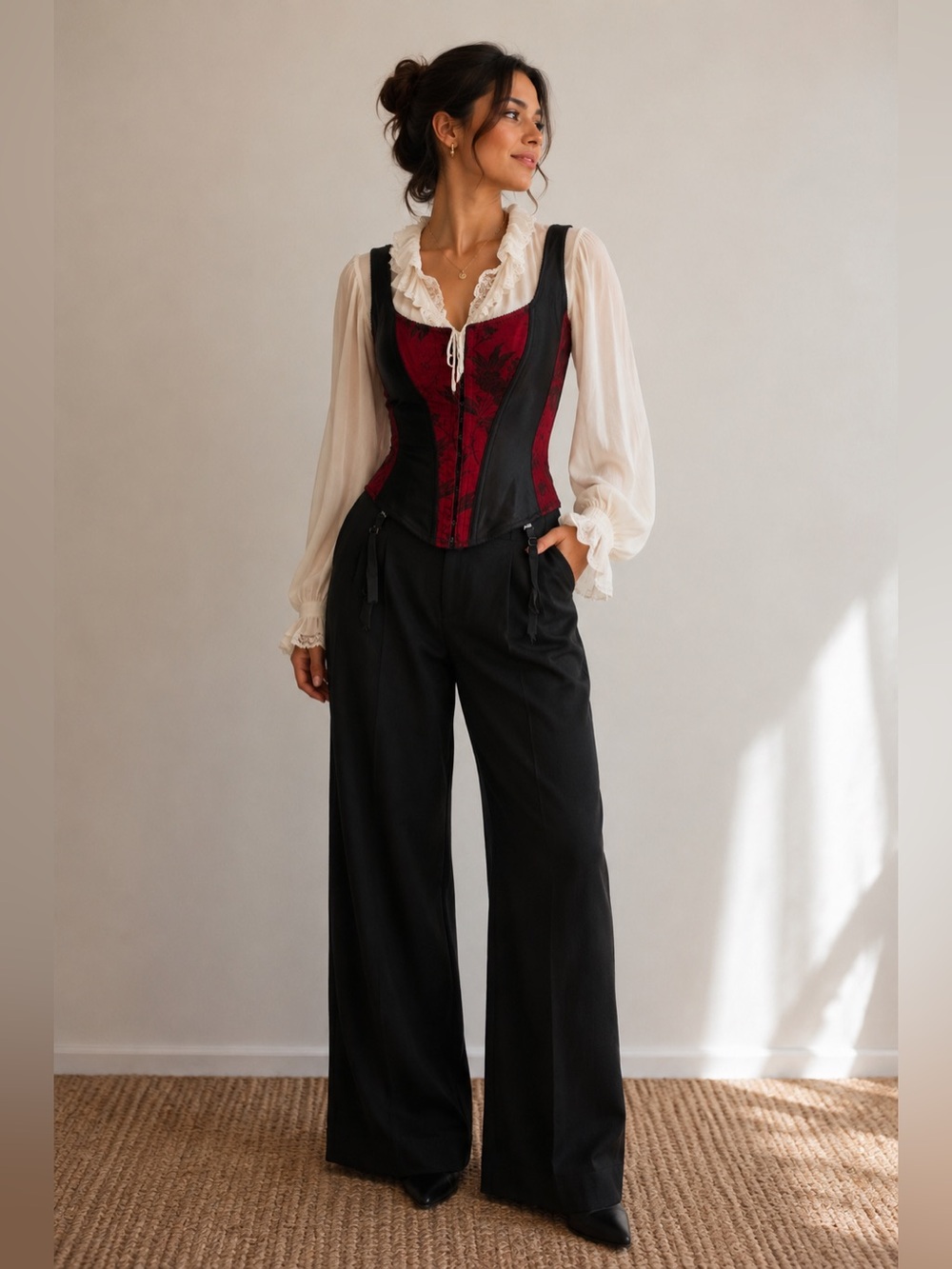 Y2K Vintage Victoria's Secret Red & Black Floral Corset
